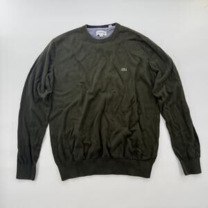 Lacoste Green Cotton Knit Crewneck Sweater FR 6 US XL Croc Logo Long Sleeve